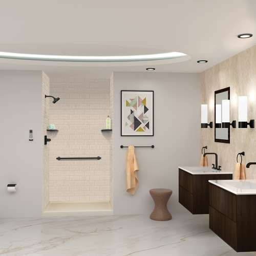 Transolid SWKX48367224-28 SaraMar 48-in x 36-in x 96-in Glue to Wall 6-Piece Shower Wall Trimmable Kit with Extension, Cashew