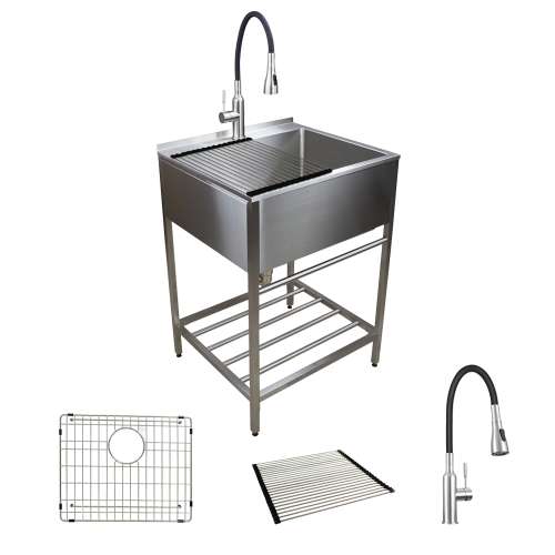 Transolid TFH-2522-SS 25-in. Stainless Steel Laundry Sink with Wash Stand in Brushed Satin