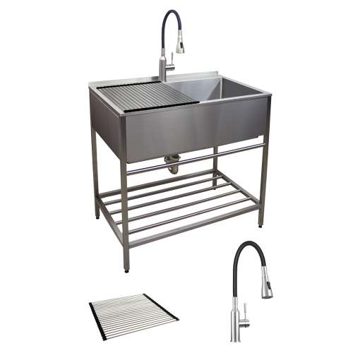 Transolid TFH-3622-SS 36-in. Stainless Steel Laundry Sink with Wash Stand in Brushed Satin