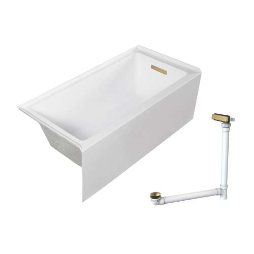 Transolid UATLN603020-R-CB Unity 60-in x 30-in x 20-in Alcove Acrylic Bathtub Kit With Right Hand Drain, White/Champagne Bronze