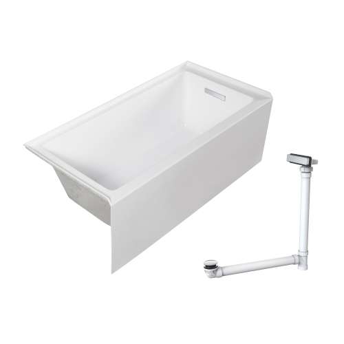 Transolid UATLN603020-R-PC Unity 60-in x 30-in x 20-in Alcove Acrylic Bathtub Kit With Right Hand Drain, White/Polished Chrome