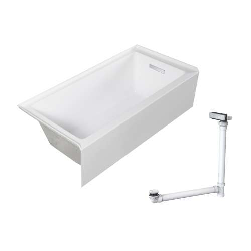 Transolid UATLN603215-R-PC Unity 60-in x 32-in x 15-in Alcove Acrylic Bathtub Kit With Right Hand Drain, White/Polished Chrome