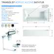 Transolid UATLN603217-L-PC Unity AFR 60-in x 32-in x 17-in Alcove Acrylic Bathtub Kit With Left Hand Drain, White/Polished Chrome