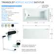 Transolid UATLN603220-R-MB Unity 60-in x 32-in x 20-in Alcove Acrylic Bathtub Kit With Right Hand Drain, White/Matte Black