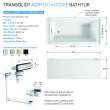 Transolid UATLN603222-L-PC Unity AFR 60-in x 32-in x 22-in Alcove Acrylic Bathtub Kit With Left Hand Drain, White/Polished Chrome