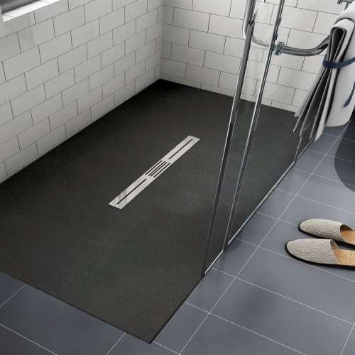 Transolid FZS7248C-09 Trimslate 72-in x 48-in Zero Threshold Shower Base with Center Drain, Black