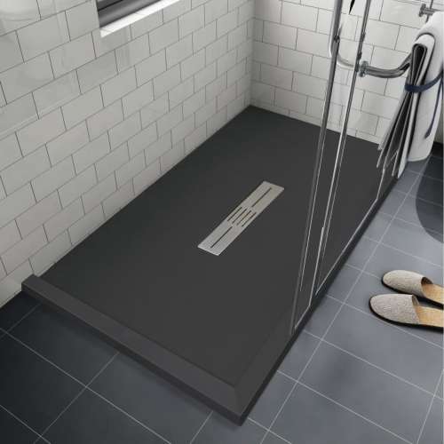 Transolid FZSDT6048C-09 Trimslate 60-in x 48-in Shower Base with Adjustable Double Threshold and Center Drain, Black