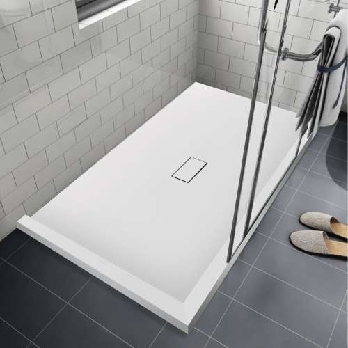 Transolid FZSDT6340C-31 Trimslate 63-in x 40-in Shower Base with Adjustable Double Threshold and Center Drain, White