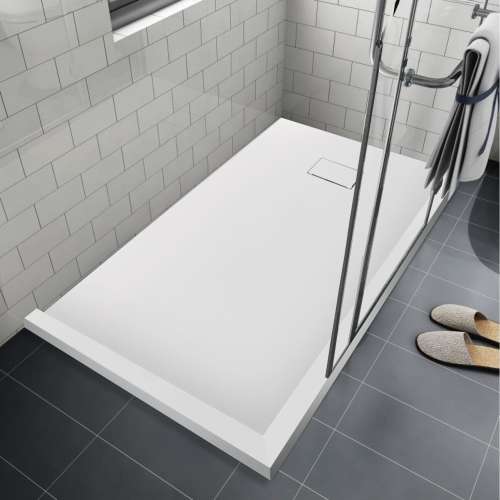 Transolid FZSDTR6336-31 Trimslate 63-in x 36-in Tub Replacement Shower Base with Adjustable Double Threshold and End Drain, White
