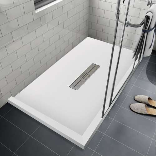 Transolid FZSDT6032C-31 Trimslate 60-in x 32-in Shower Base with Adjustable Double Threshold and Center Drain, White