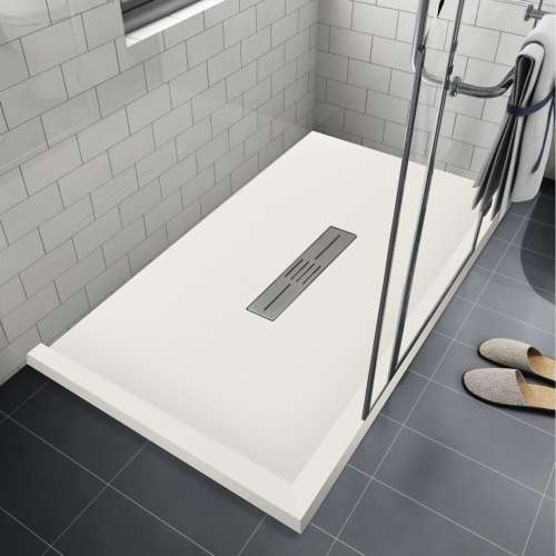 Transolid FZSDT6032C-32 Trimslate 60-in x 32-in Shower Base with Adjustable Double Threshold and Center Drain, Cameo
