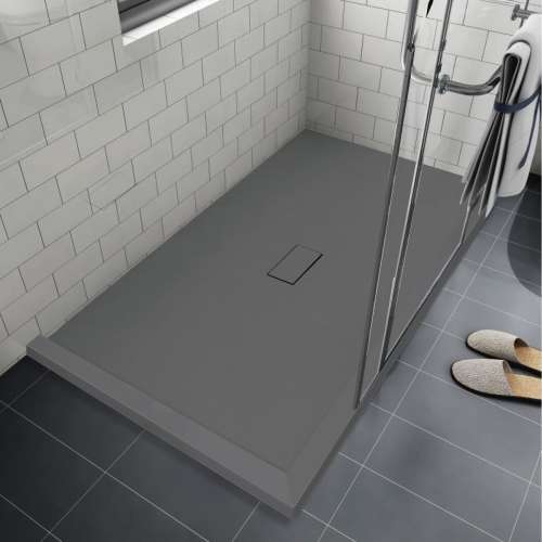 Transolid FZSDT6340C-40 Trimslate 63-in x 40-in Shower Base with Adjustable Double Threshold and Center Drain, Dark Grey