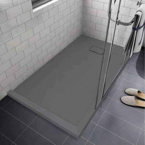 Transolid FZSDTR6336-40 Trimslate 63-in x 36-in Tub Replacement Shower Base with Adjustable Double Threshold and End Drain, Dark Grey