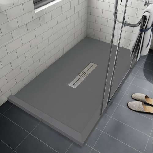 Transolid FZSDT6032C-40 Trimslate 60-in x 32-in Shower Base with Adjustable Double Threshold and Center Drain, Dark Grey