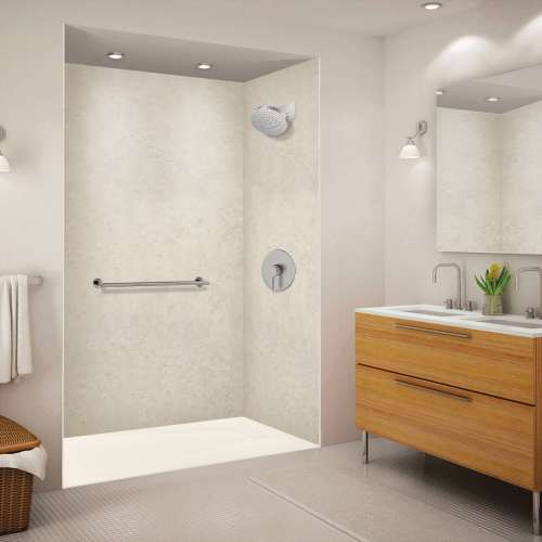 Transolid FZSR6336-32 Trimslate 63-in x 36-in Zero Threshold Tub Replacement Shower Base with End Drain, Cameo