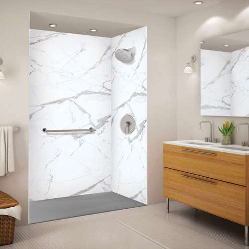 Transolid FZSR6336-40 Trimslate 63-in x 36-in Zero Threshold Tub Replacement Shower Base with End Drain, Dark Grey