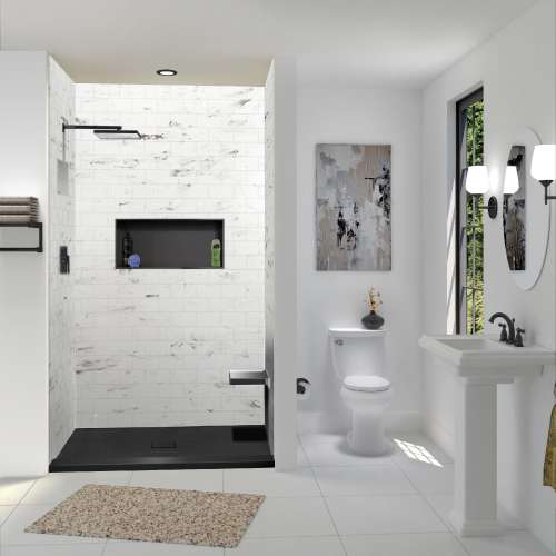 Transolid FZST6340C-09 Trimslate 63-in x 40-in Shower Base with Adjustable Single Threshold and Center Drain, Black