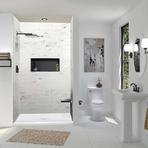 Transolid FZST7940C-31 Trimslate 79-in x 40-in Shower Base with Adjustable Single Threshold and Center Drain, White