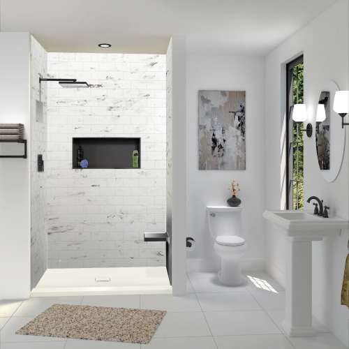 Transolid FZST7940C-32 Trimslate 79-in x 40-in Shower Base with Adjustable Single Threshold and Center Drain, Cameo
