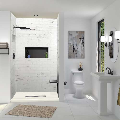 Transolid FZST4836C-32 Trimslate 48-in x 36-in Shower Base with Adjustable Single Threshold and Center Drain, Cameo