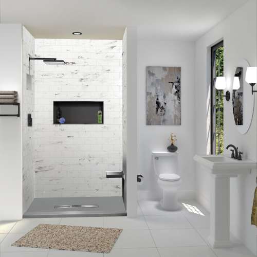 Transolid FZST4836C-40 Trimslate 48-in x 36-in Shower Base with Adjustable Single Threshold and Center Drain, Dark Grey