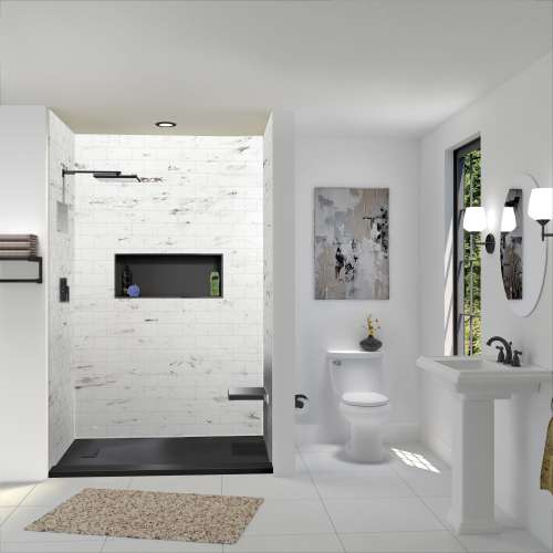 Transolid FZST7236-09 Trimslate 72-in x 36-in Shower Base with Adjustable Single Threshold and End Drain, Black