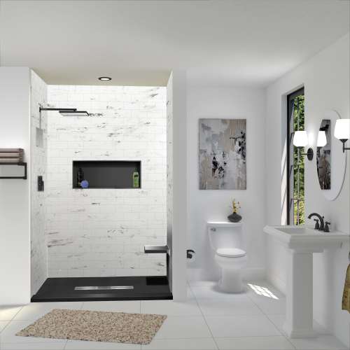 Transolid FZST4836C-09 Trimslate 48-in x 36-in Shower Base with Adjustable Single Threshold and Center Drain, Black