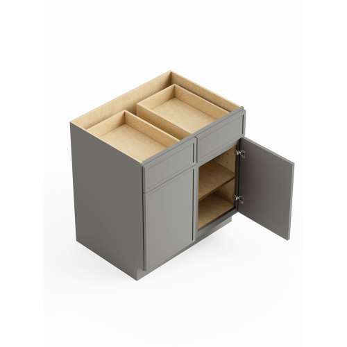 33-in x 24-in x 35-in Ready To Assemble Slim Shaker Double Door Double Drawer Base Cabinet, Light Grey, B33-RTA-FR02-LG