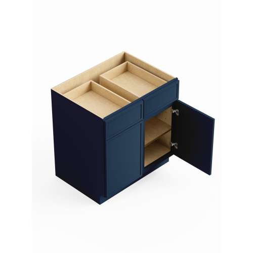 33-in x 24-in x 35-in Ready To Assemble Slim Shaker Double Door Double Drawer Base Cabinet, Navy Blue, B33-RTA-FR02-NB