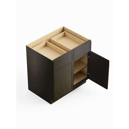 33-in x 24-in x 35-in Ready To Assemble Slim Shaker Double Door Double Drawer Base Cabinet, Smokey Grey, B33-RTA-FR02-SG