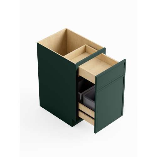 18-in x 24-in x 35-in Ready To Assemble Slim Shaker Double Trash Can Pull-Out Base Cabinet, Green, BWB18-D-RTA-FR02-GR