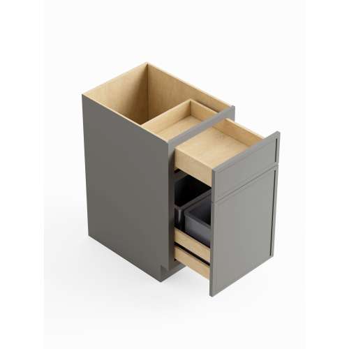 18-in x 24-in x 35-in Ready To Assemble Slim Shaker Double Trash Can Pull-Out Base Cabinet, Light Grey, BWB18-D-RTA-FR02-LG