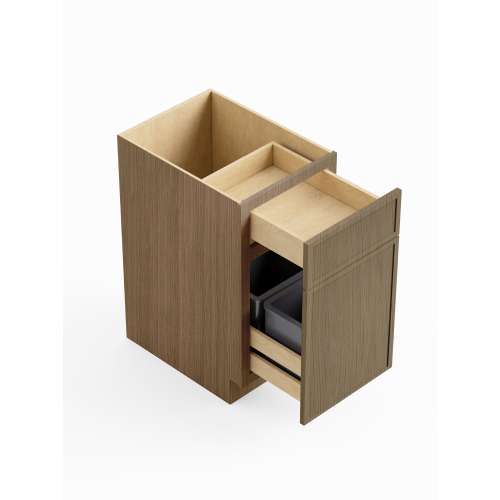 18-in x 24-in x 35-in Ready To Assemble Slim Shaker Double Trash Can Pull-Out Base Cabinet, Tan Wood, BWB18-D-RTA-FR02-TW