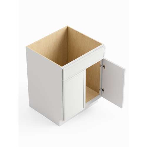 27-in x 24-in x 35-in Ready To Assemble Slim Shaker Double Door Single Drawer Front Sink Base Cabinet, White, SB27-RTA-FR02-WH
