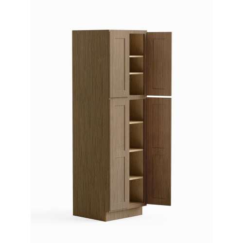 30-in x 24-in x 84-in Ready To Assemble Shaker Four Door Tall Utility Cabinet, Tan Wood, U308424-RTA-FR01-TW