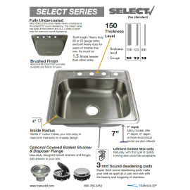 Select Stainless Steel 33-in Drop-in Kitchen Sink - Multiple Hole Configurations Available