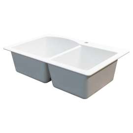 33-in X 22-in X 9.5-in silQ Granite Kitchen Sink with 1-3/4 D-Shaped Double Offset bowls, Drop-in Installation with 3 BAD Faucet Holes, In White