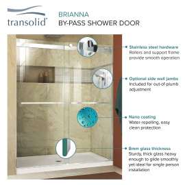Frameless bypass shower door in frame finish with frosted glass texture and classic Turin handles 60-in W x 70-in H