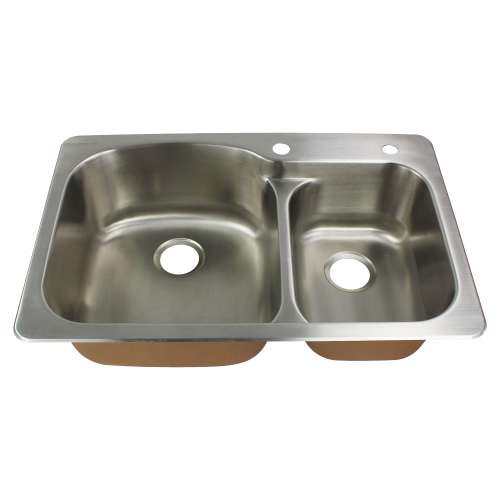 33-in x 22 1/64-in x 9-in 18 Gauge Offset 75/25 Double Bowls, Drop-in Stainless Steel Kitchen Sink with 1 Faucet Hole