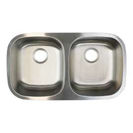32.375-in x 18.125-in x 8-in 18 Gauge Double Equal Bowls, Undermount Stainless Steel Kitchen Sink Kit with Grids, Strainer, Disposer Strainer, Installation Kit