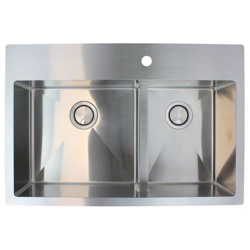 33-in x 22-in x 10-in 16 Gauge 60/40 Double Bowls, Stainless Steel Kitchen Sink with Low Divide, Micro Edge Dual Mount Installation, with 1 Hole