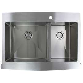 35.75-in x 25.125-in x 10-in 16 Gauge 60/40 Double Bowls, Stainless Steel Kitchen Sink with Low Divide, Micro Edge Dual Mount Installation, with 1 Hole