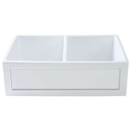 Abilene 33in x 20in Undermount Double Bowl Farmhouse Fireclay Kitchen Sink with Reversible (Country/Plain) Front, in White