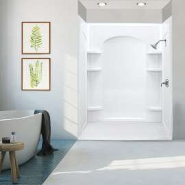 KAS-FLUN6030R-31 60-in x 30-in Low Profile Shower Kit with Right Hand Drain and Aging in Place Backerboards in White