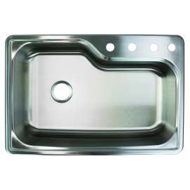 33-in x 22 1/64-in x 9-in 16 Gauge Offset Super Single Bowl, Stainless Steel Kitchen Sink, Drop-in Installation with 1 Faucet Hole
