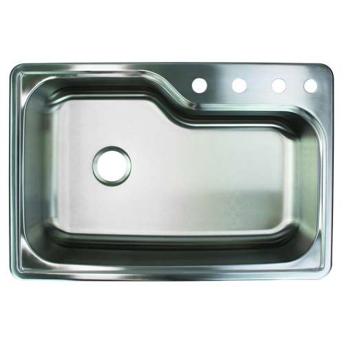 33-in x 22 1/64-in x 9-in 16 Gauge Offset Super Single Bowl, Stainless Steel Kitchen Sink, Drop-in Installation with 1 Faucet Hole