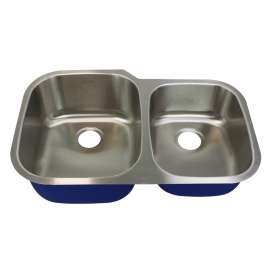 31.82-in x 20.68-in x 9-in 16 Gauge 60/40 Offset Double Bowls, Undermount Stainless Steel Kitchen Sink