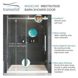 Madeline MBDT607608FR-R-PC Frameless sliding shower door with fixed panel in polished chrome with frosted glass texture and Riley handles
