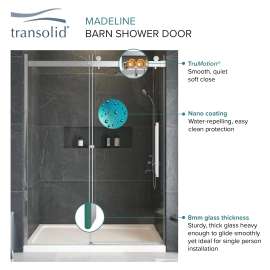 MBDT606008FR-J-M Madeline Frameless sliding shower door with fixed panel with frosted glass texture and Justin handles