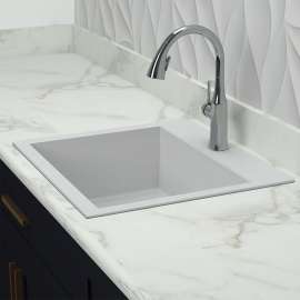 22-1/2in x 20in x 8-1/2in silQ Granite Kitchen Sink with Single Bowl, Drop-in Installation, with 3 CAB Faucet Holes, In White